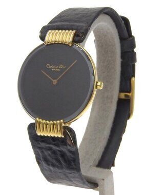 Dior Bakira Watches 47.153-4 blackDial Plated Gold/leather Quartz Analog d...